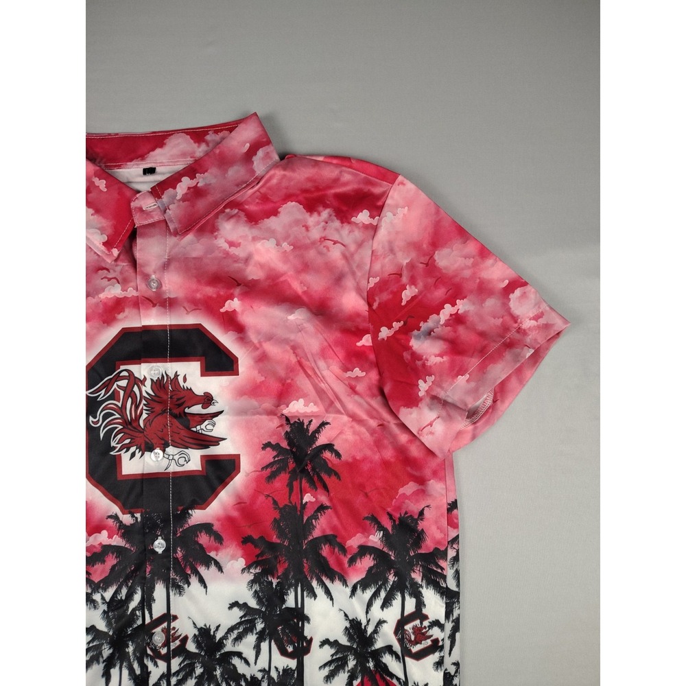South Carolina Gamecocks Shirt Mens L Hawaiian Palm Trees Button Down Red Black - Picture 6 of 14